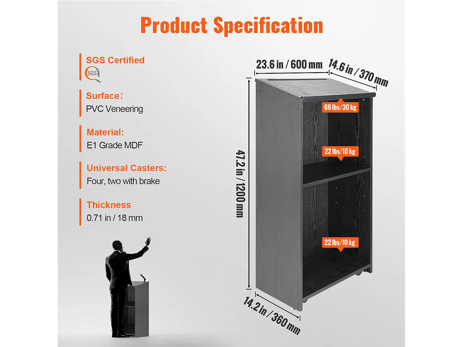 Support de Podium SucceBuy, avec Roulettes et Étagère de Rrangement, pour Présentation Réception Bureau École Église Restaurant, Noir