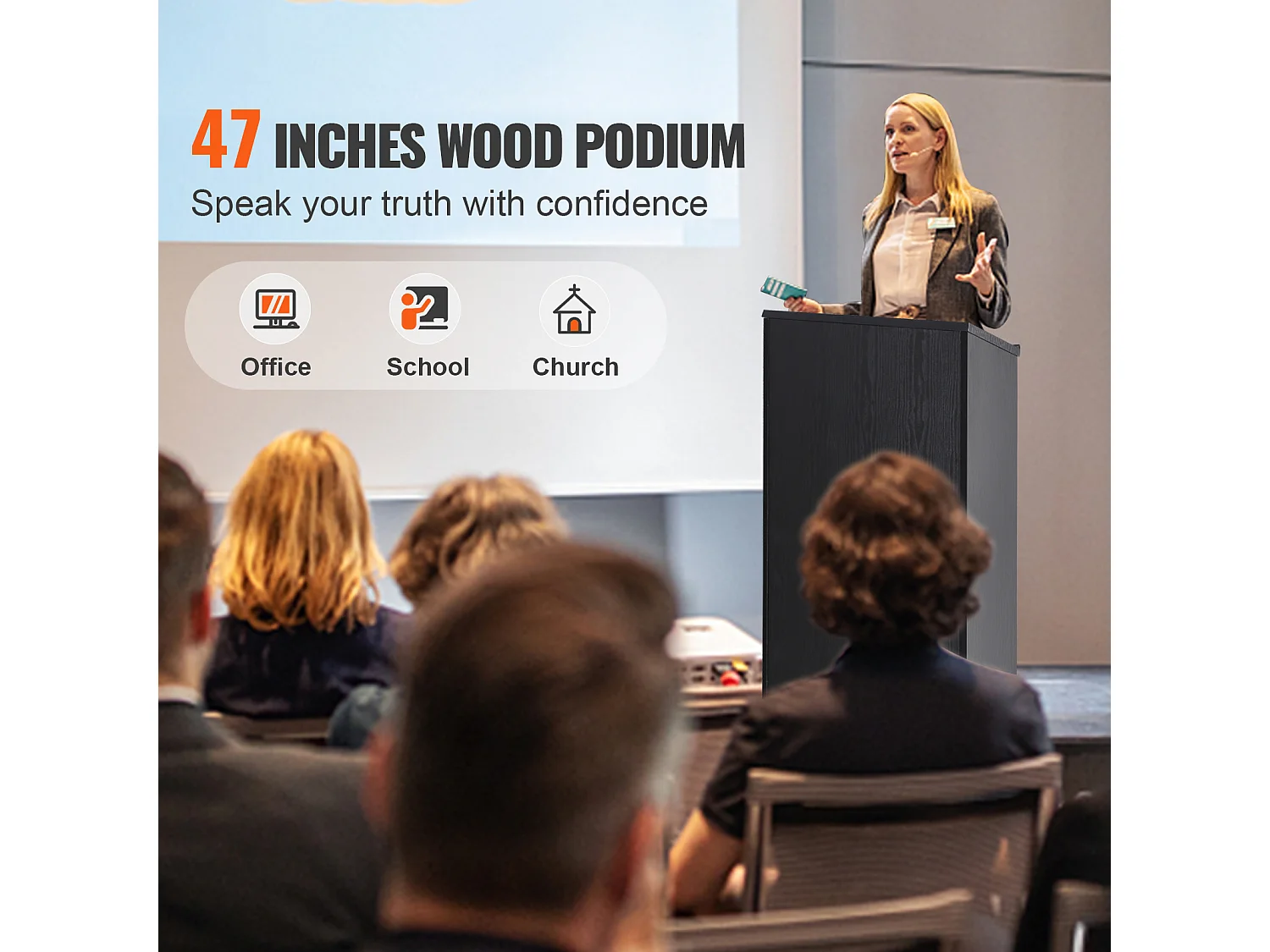 Support de Podium SucceBuy, avec Roulettes et Étagère de Rrangement, pour Présentation Réception Bureau École Église Restaurant, Noir