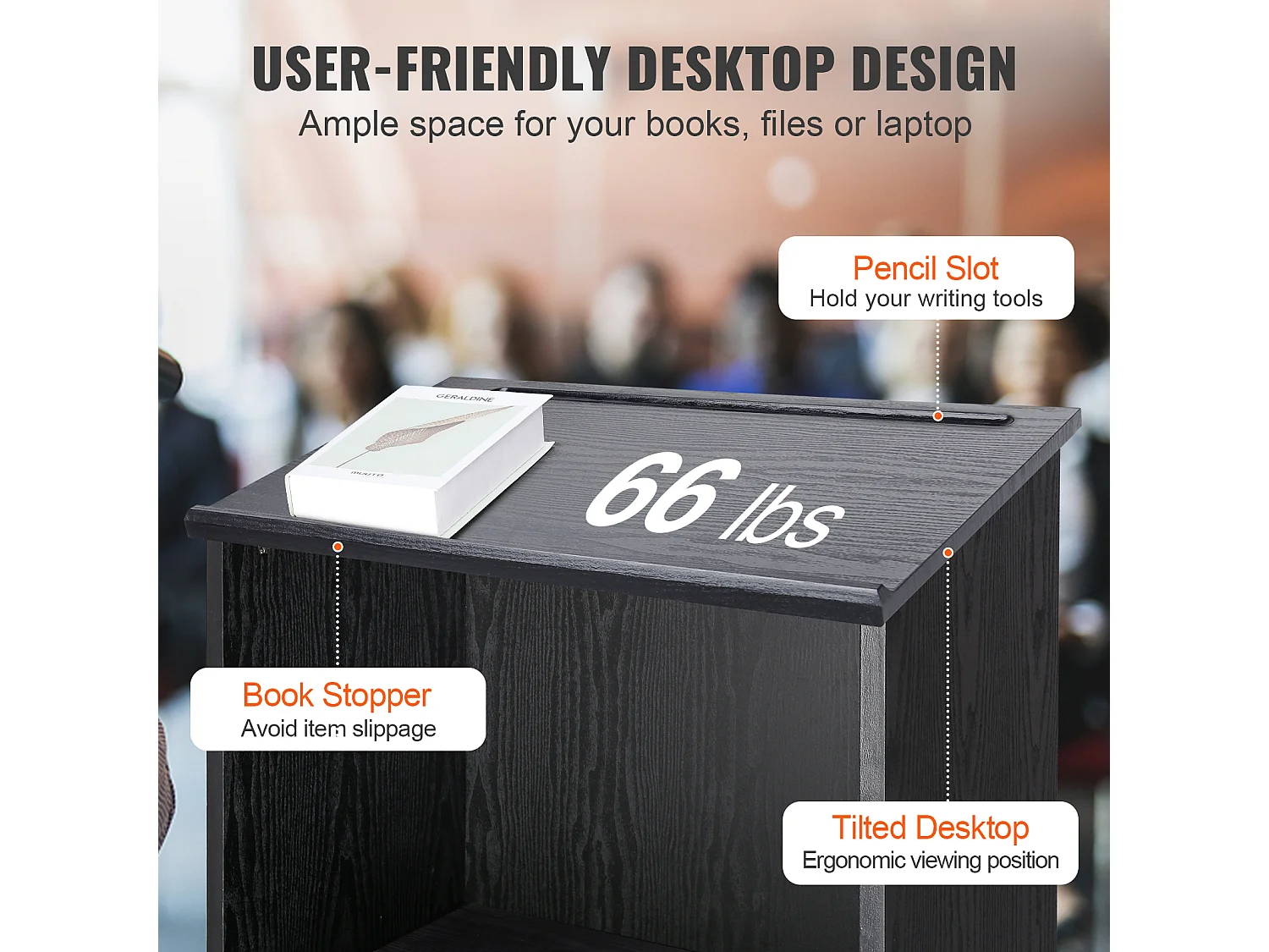 Support de Podium SucceBuy, avec Roulettes et Étagère de Rrangement, pour Présentation Réception Bureau École Église Restaurant, Noir