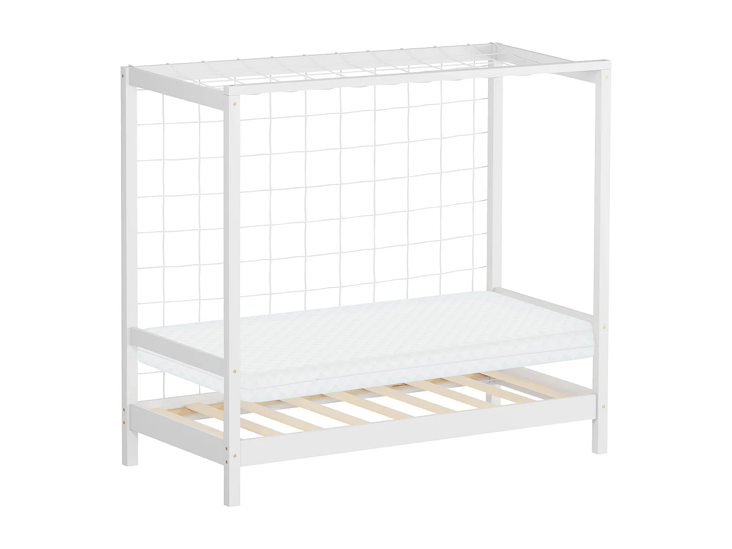 Lit d'enfant 70x140 cm avec matelas H10 cm en mousse cadre blanc en bois design football pin massif robuste avec sommier à lattes et filet de but