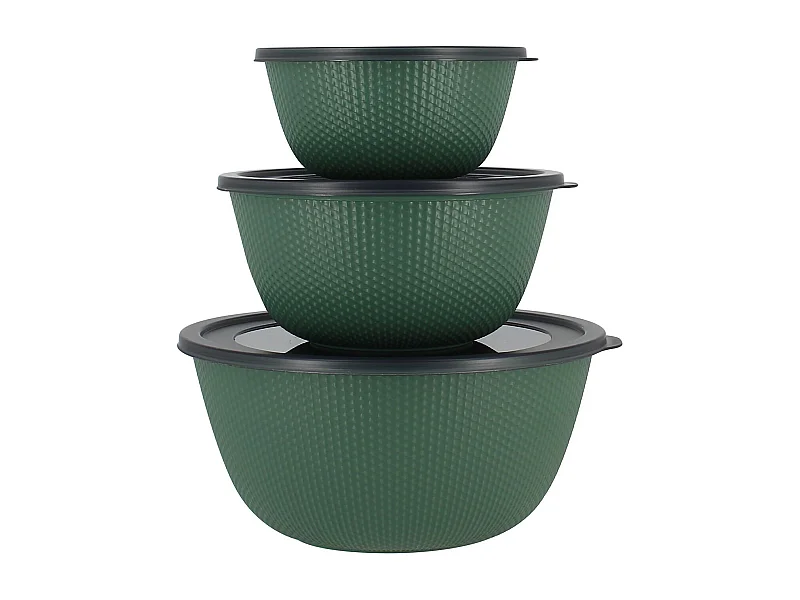 Menastyl - Lot 3 Bols Conservation Rondes En Plastique Vert Avec Couvercle