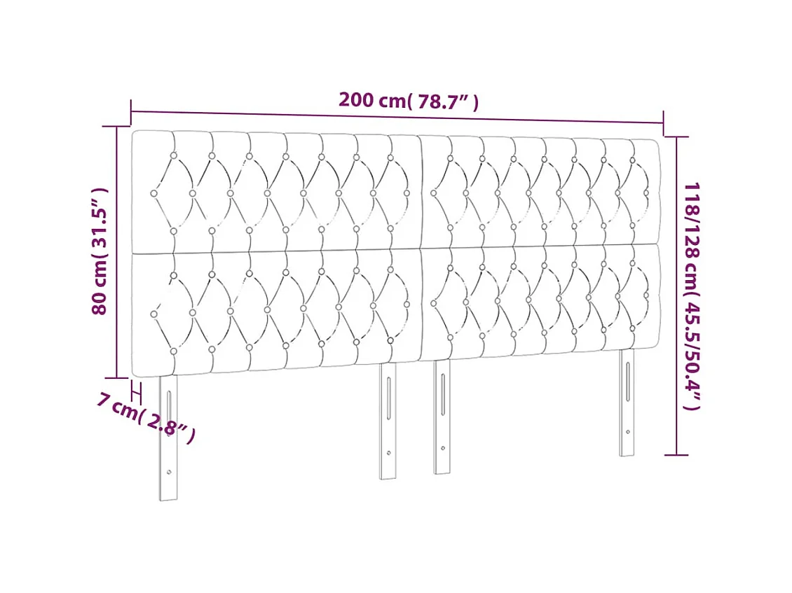 Tête de lit accessoire tissu grise 200 x 7 x 118 cm TDL0201309