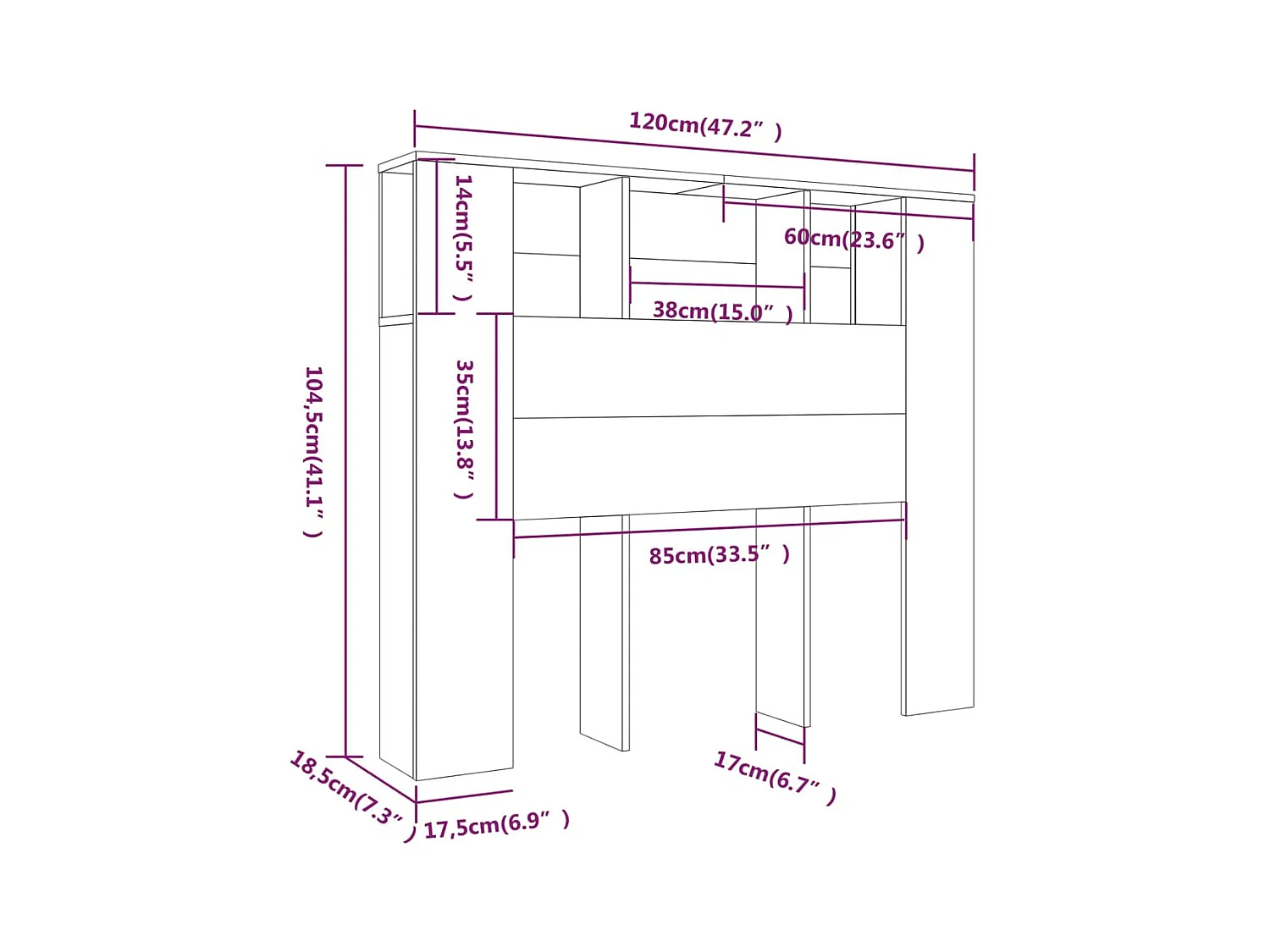Tête de lit avec effet bois grise 120 x 18.5 x 104.5 cm TDL0200012