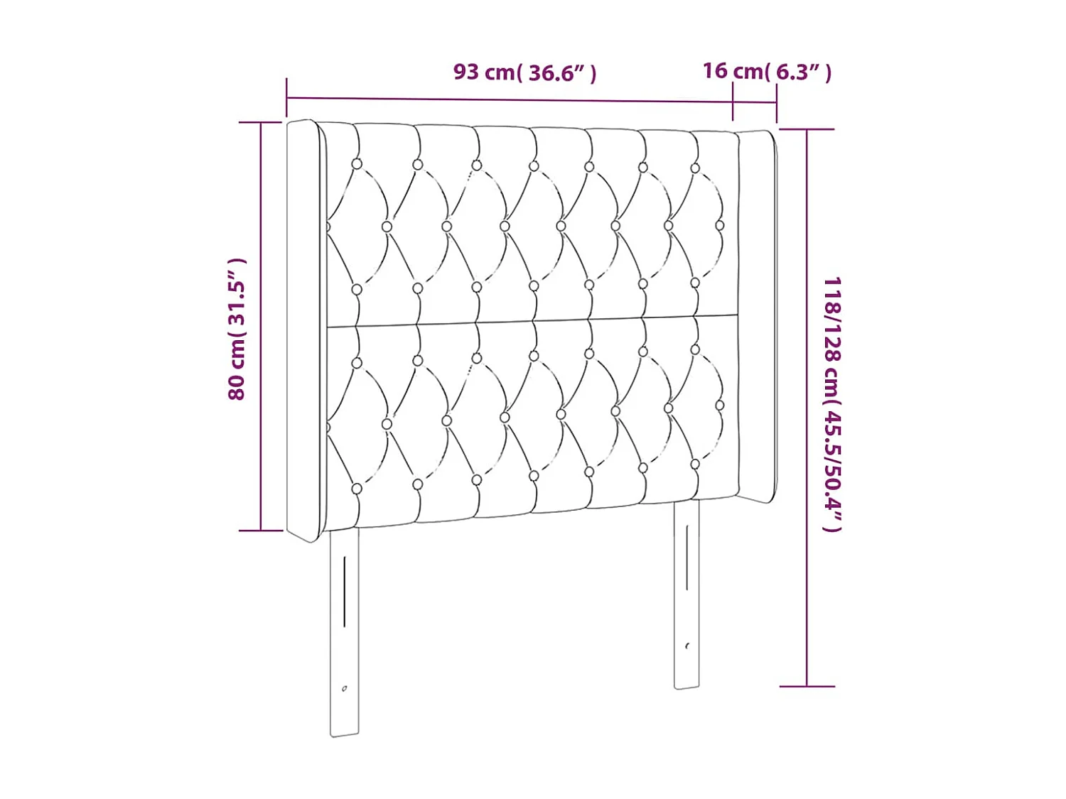 Tête de lit accessoire tissu noire 93 x 16 x 128 cm TDL0204413