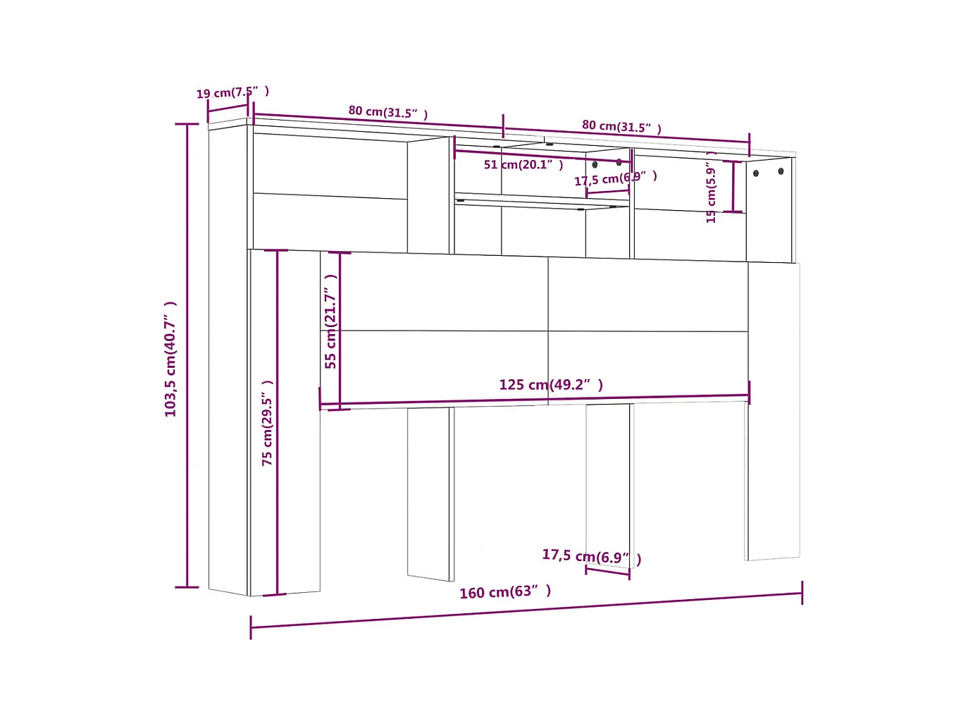 Tête de lit avec effet bois blanche 160 x 19 x 103.5 cm TDL0200105