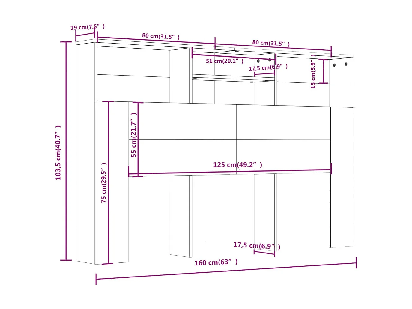 Tête de lit avec effet bois blanche 160 x 19 x 103.5 cm TDL0200105