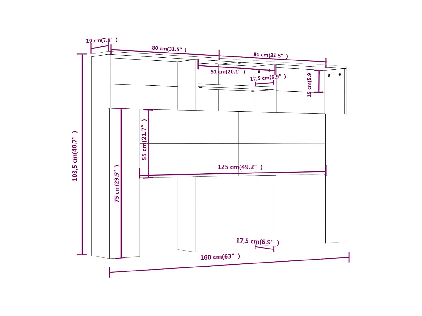 Tête de lit avec effet bois grise 160 x 19 x 103.5 cm TDL0200035