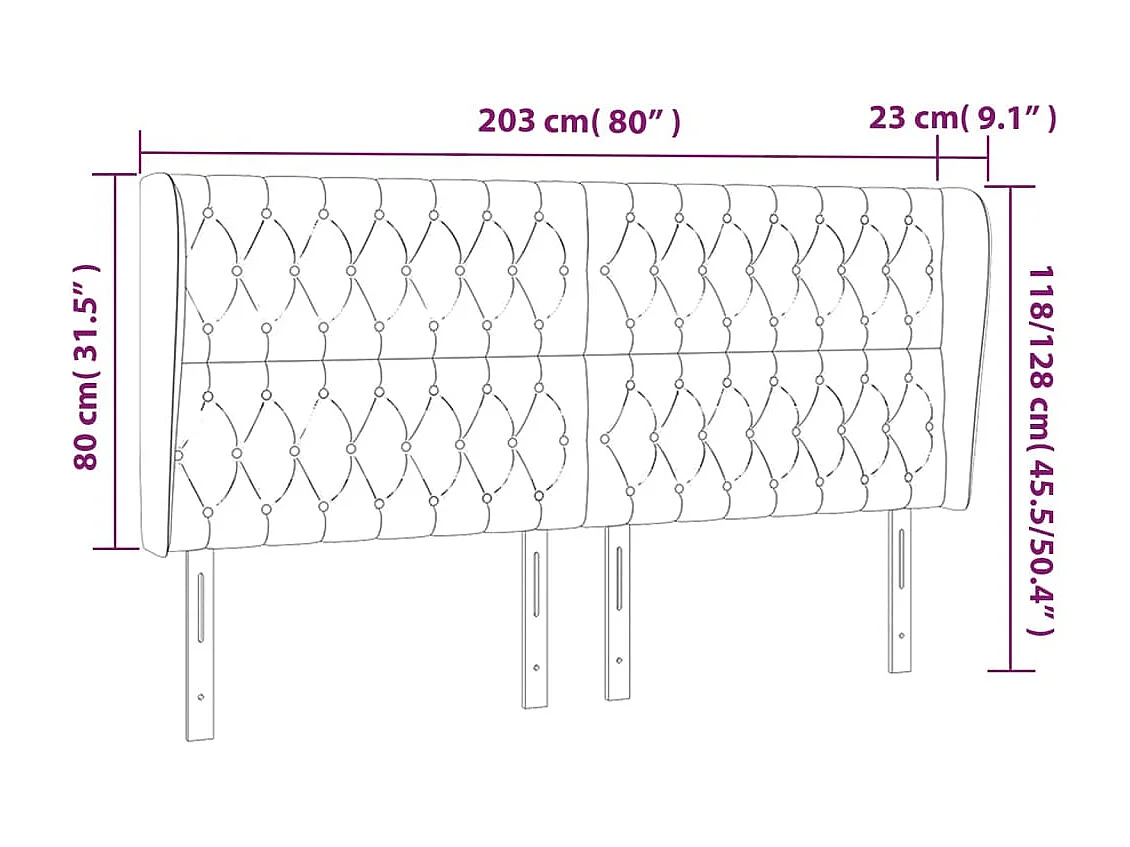Tête de lit accessoire tissu grise 203 x 23 x 128 cm TDL0204933