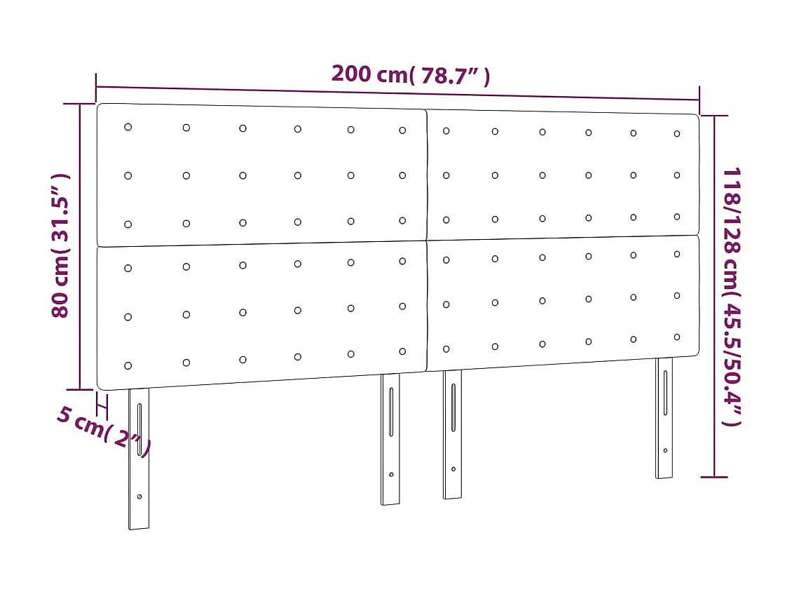 Tête de lit accessoire tissu grise 200 x 5 x 128 cm TDL0201087