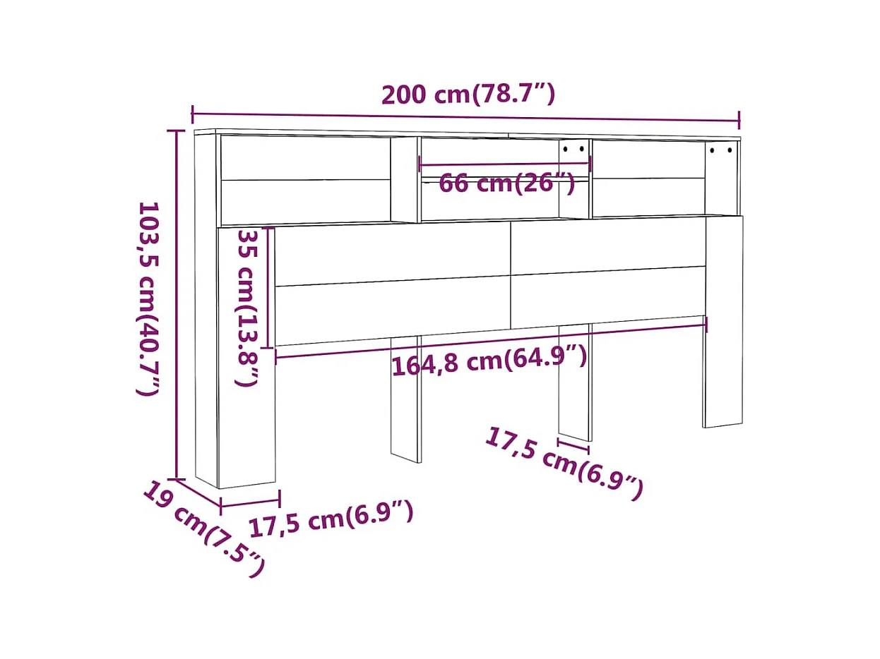 Tête de lit avec effet bois grise 200 x 19 x 103.5 cm TDL0200003