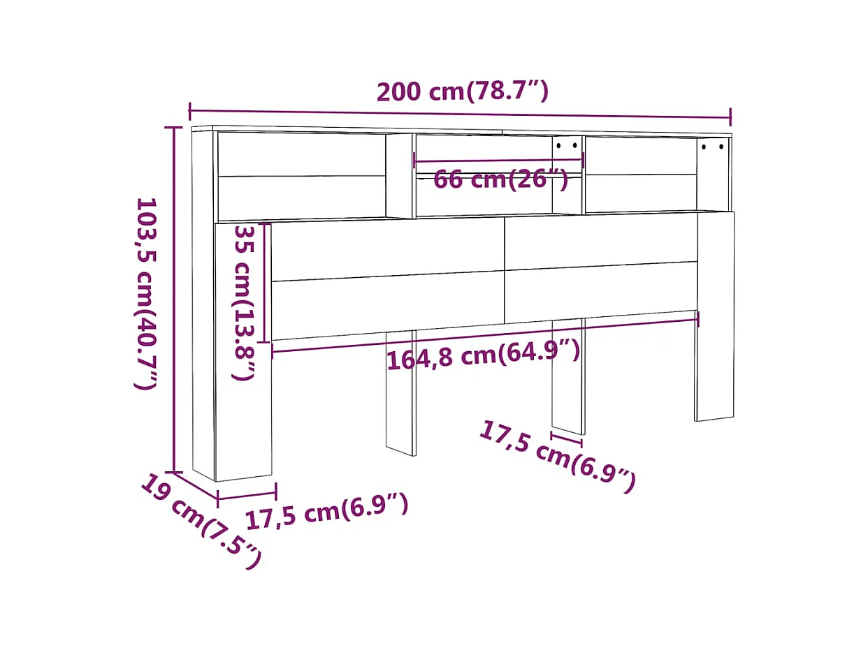 Tête de lit avec effet bois marron 200 x 19 x 103.5 cm TDL0200071