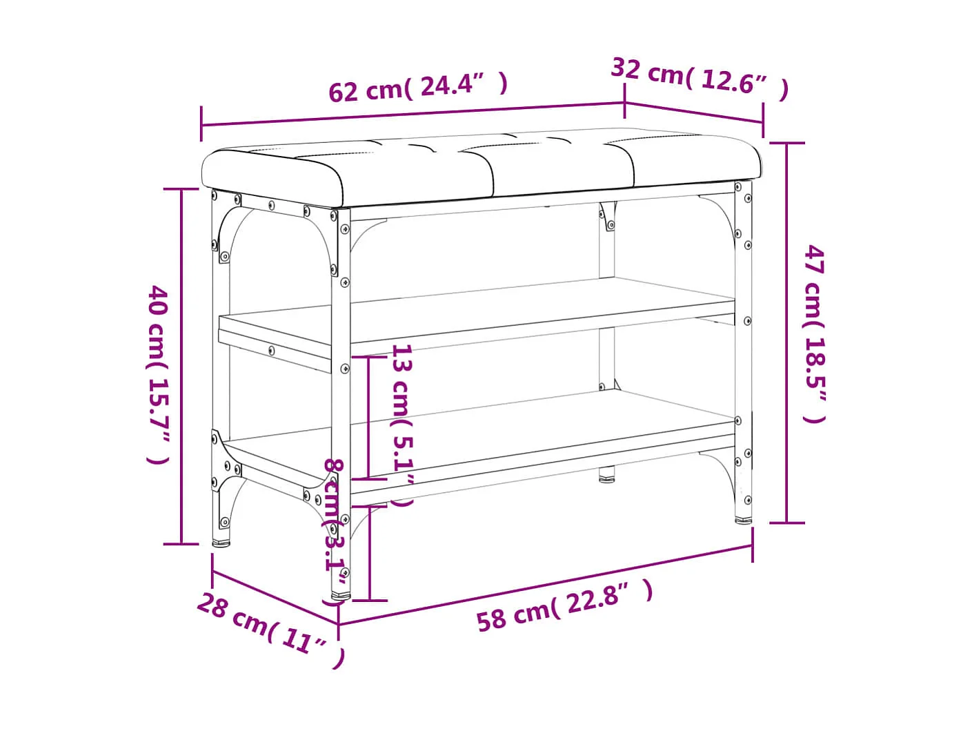 Banc de rangement à bois marron 62 x 32 x 47 cm DEC024844
