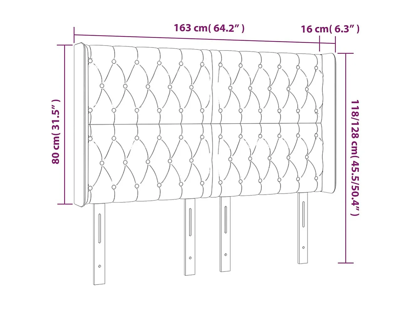 Tête de lit accessoire tissu grise 163 x 16 x 118 cm TDL0201112