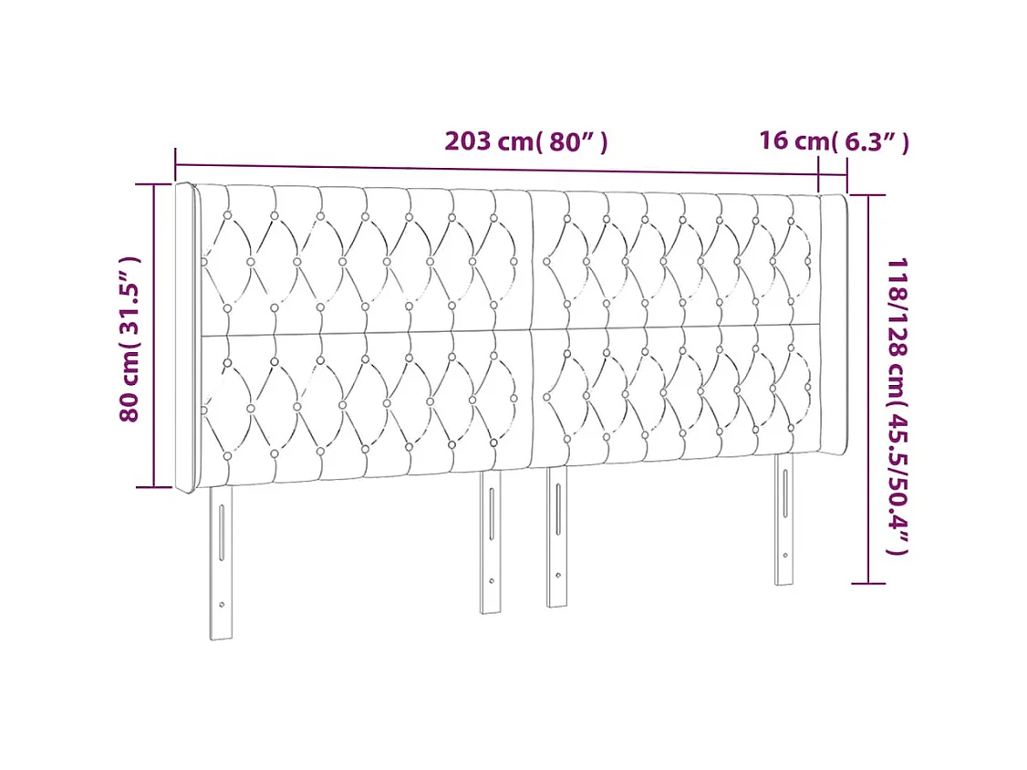 Tête de lit accessoire tissu grise 203 x 16 x 118 cm TDL0201066
