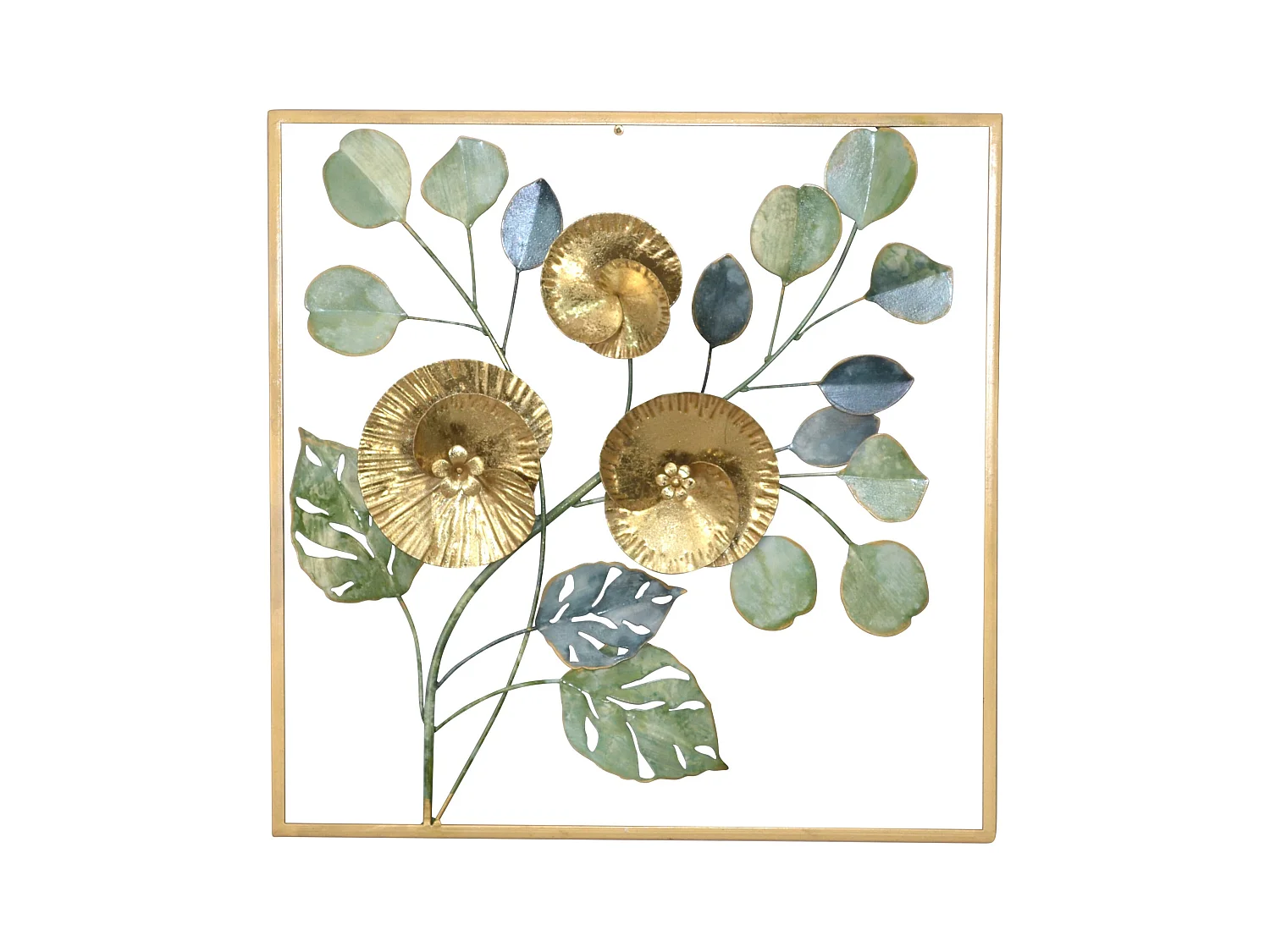 Décoration murale motif feuille métal argentée 50 x 5 x 50 cm DEC05079