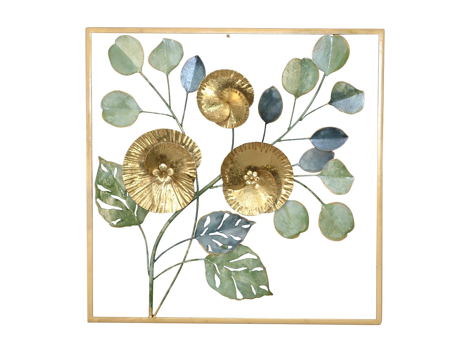 Décoration murale motif feuille métal argentée 50 x 5 x 50 cm DEC05079