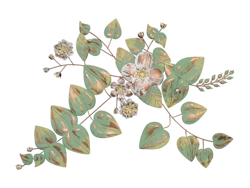 Décoration murale fleurs et métal blanche 70 x 4 x 69 cm DEC05056