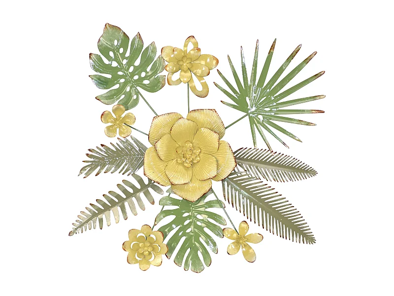 Décoration murale motif feuille métal argentée 67 x 5 x 67 cm DEC05072