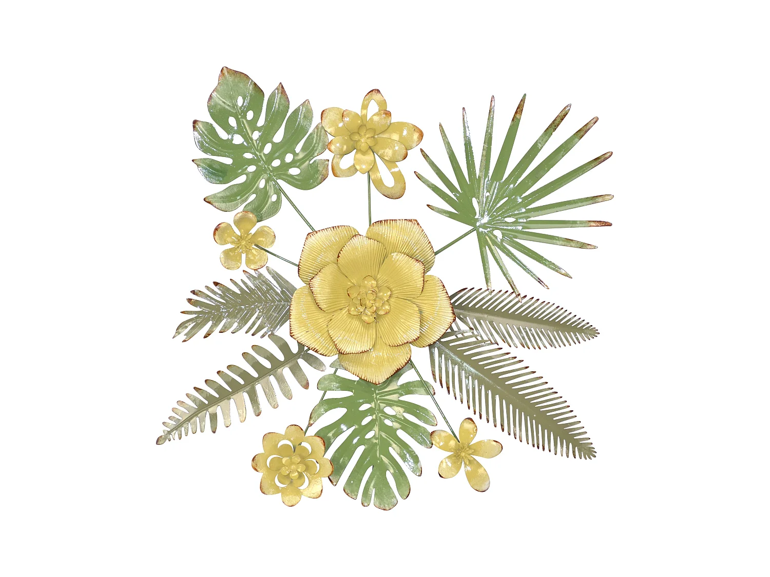 Décoration murale motif feuille métal argentée 67 x 5 x 67 cm DEC05072