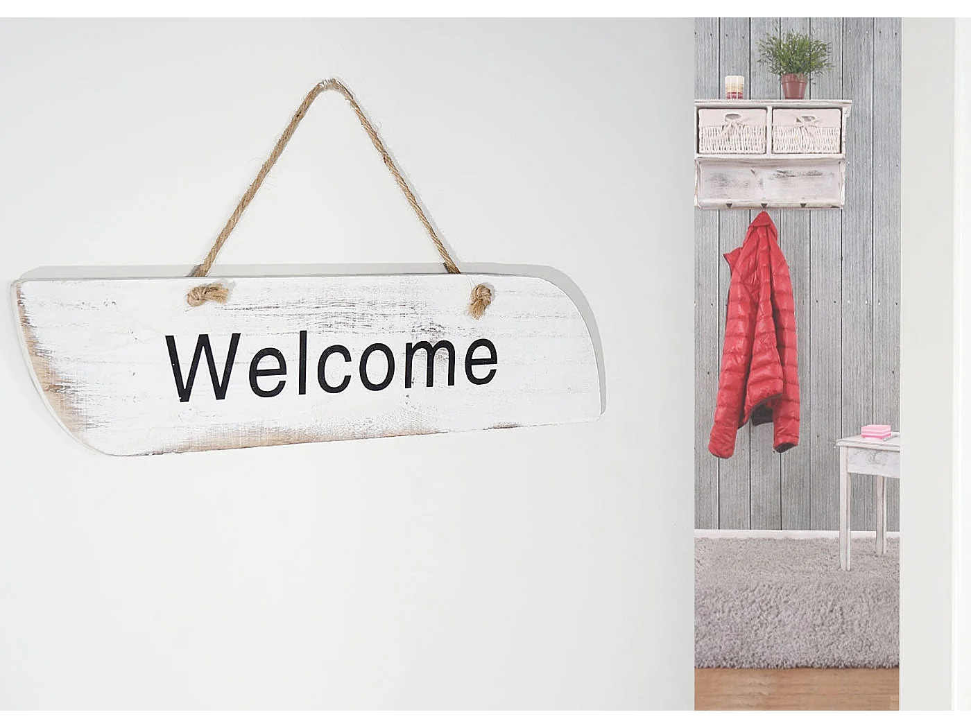 Plaque murale panneau décoratif bois blanche 43 x 1 x 10.5 cm 04_0004869