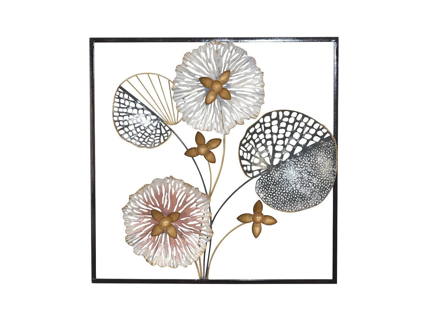 Décoration murale motif feuille métal argentée 50 x 5 x 50 cm DEC05074