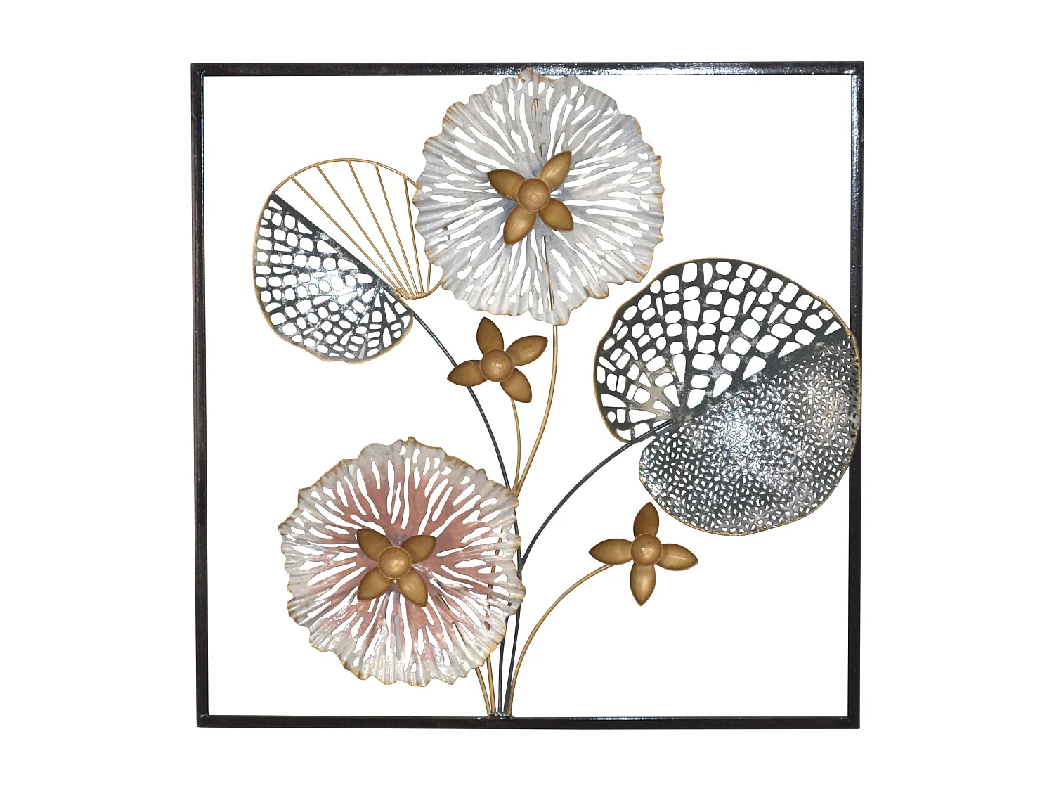 Décoration murale motif feuille métal argentée 50 x 5 x 50 cm DEC05074