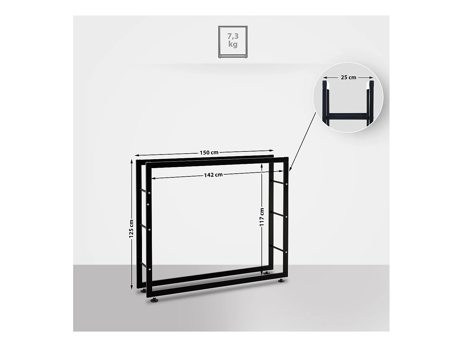 Range-bûches étagère support bois métal marron 150 x 25 x 125 cm 10_0003550