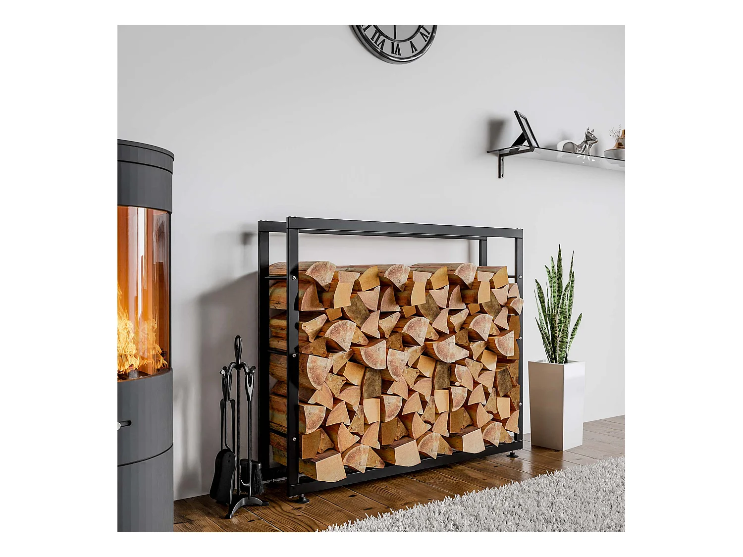 Range-bûches étagère support bois métal marron 150 x 25 x 125 cm 10_0003550