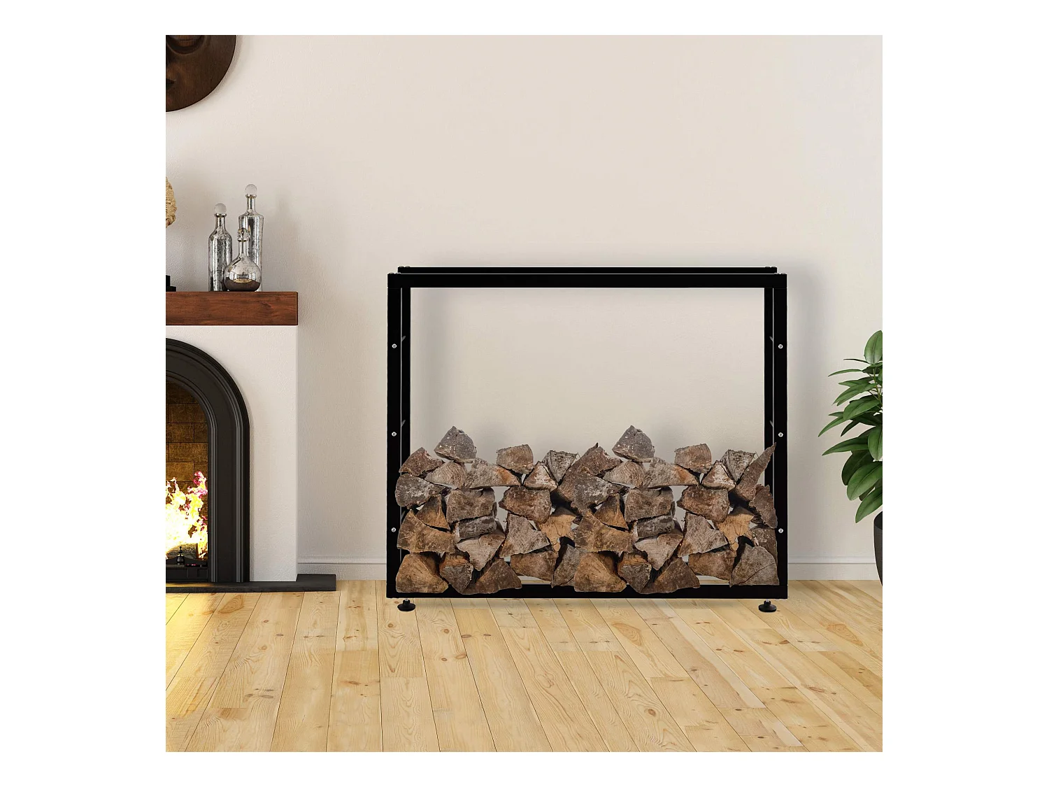 Range-bûches étagère support bois métal marron 150 x 25 x 125 cm 10_0003550