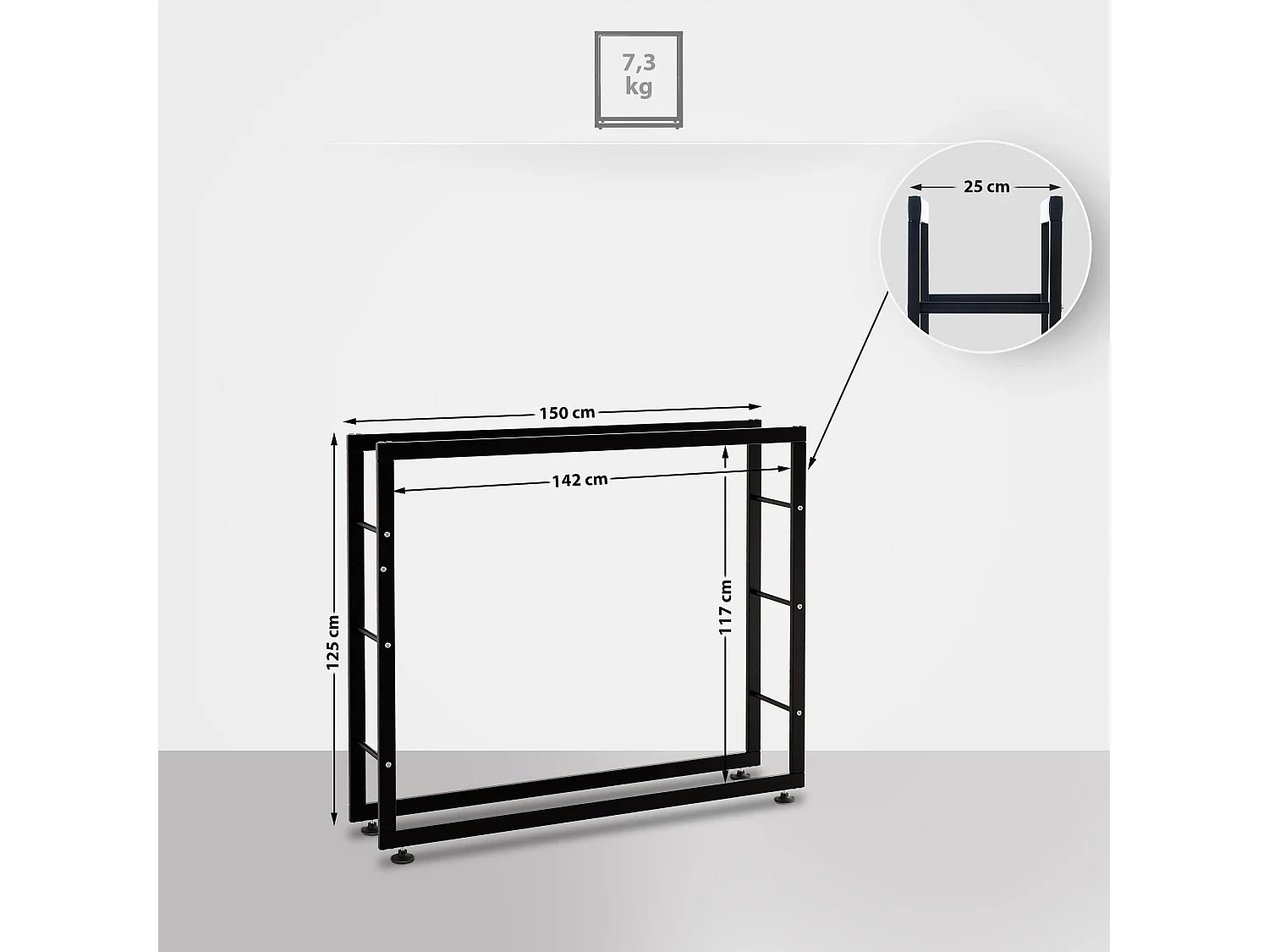 Range-bûches étagère support bois métal marron 150 x 25 x 125 cm 10_0003550