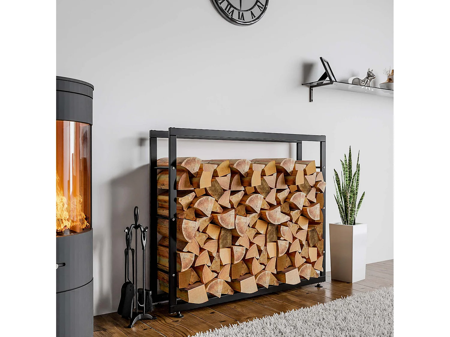 Range-bûches étagère support bois métal marron 150 x 25 x 125 cm 10_0003550