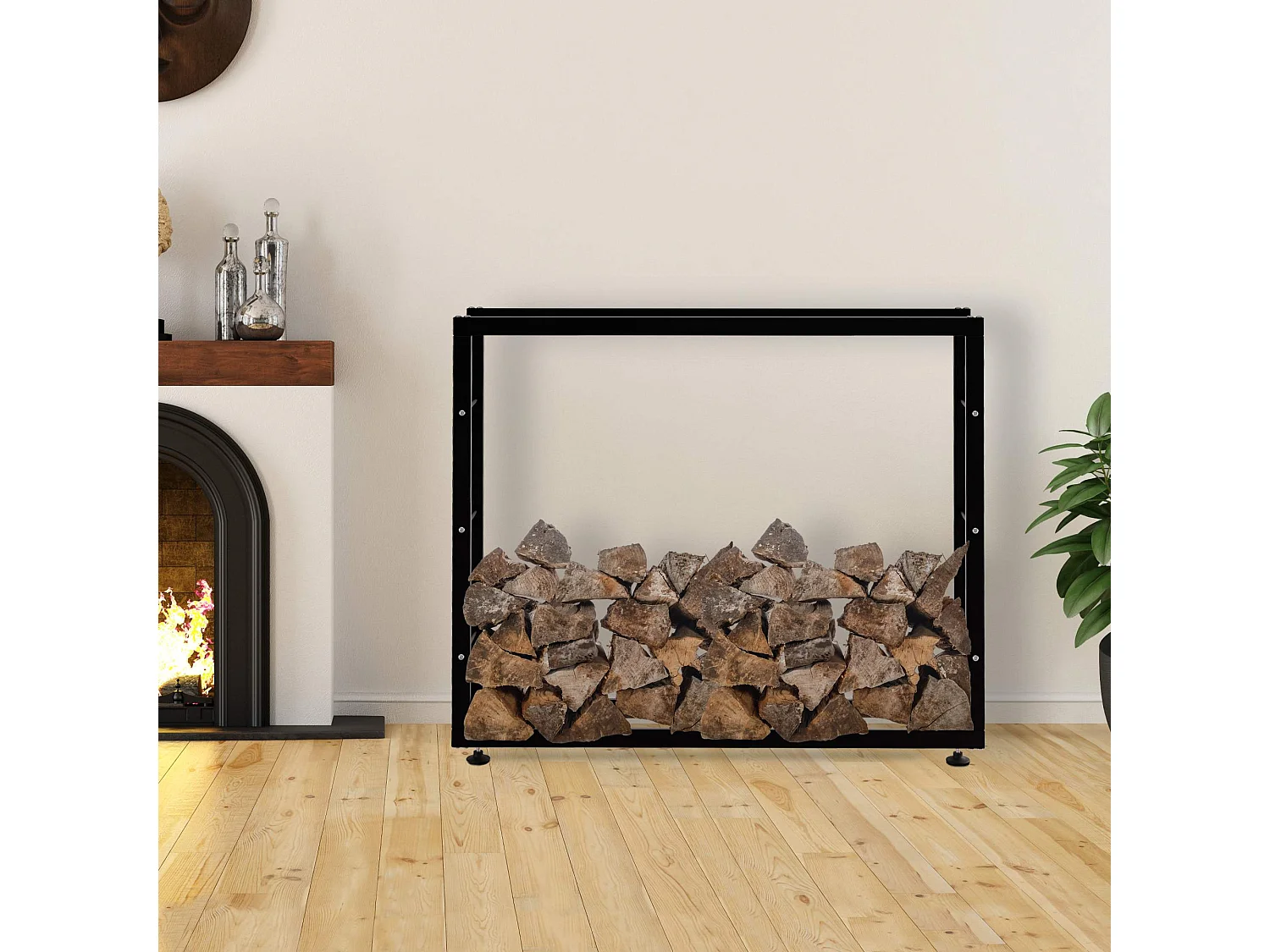 Range-bûches étagère support bois métal marron 150 x 25 x 125 cm 10_0003550