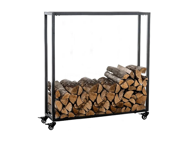 Range-bûches étagère support bois métal marron 80 x 25 x 100 cm 10_0003532