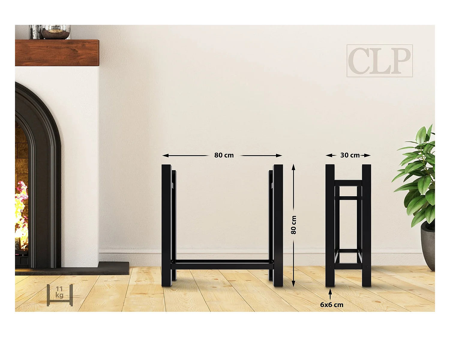 Range-bûches support bois de métal marron 80 x 30 x 80 cm 10_0003567