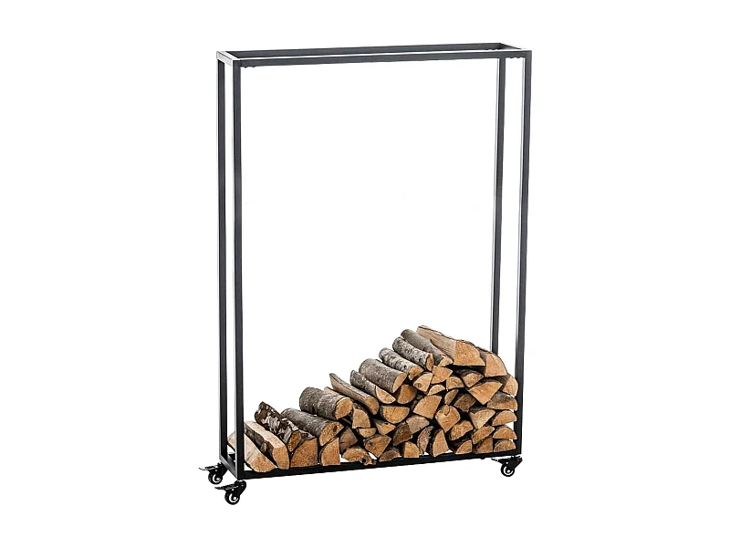 Range-bûches étagère support bois métal marron 80 x 25 x 150 cm 10_0003533