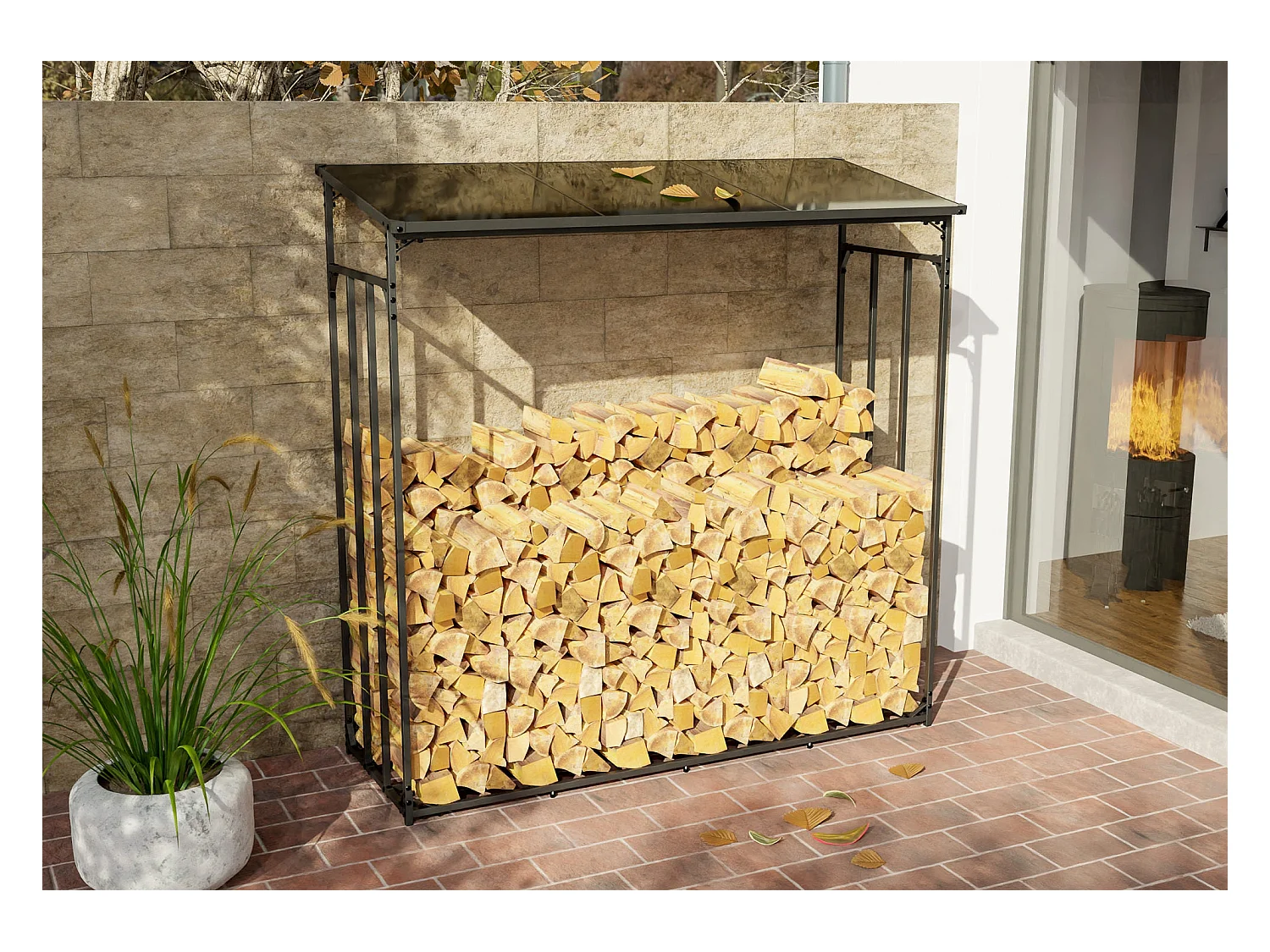 Range-bûches étagère support bois bois marron 185 x 70 x 185 cm 10_0003586