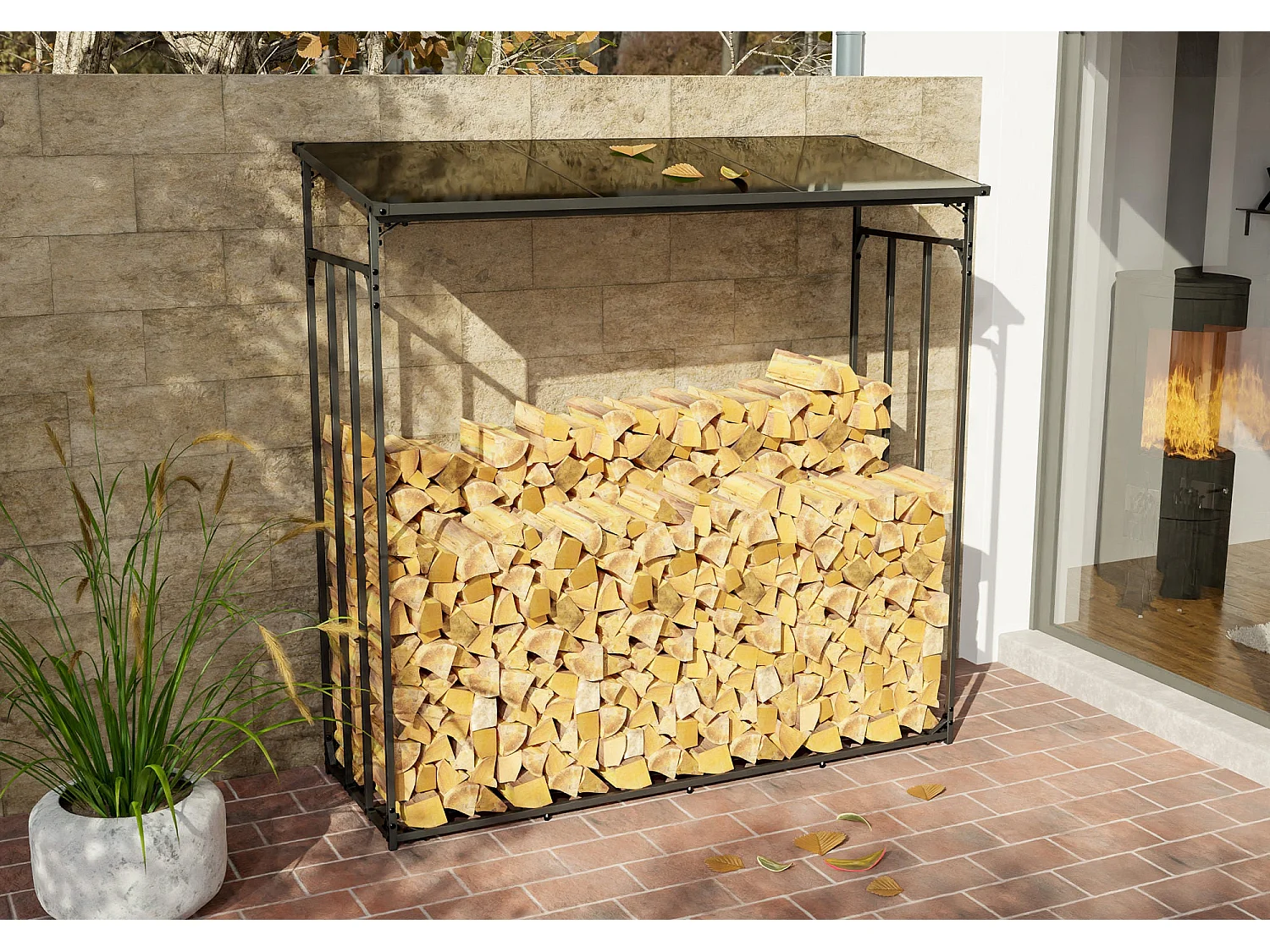 Range-bûches étagère support bois bois marron 185 x 70 x 185 cm 10_0003586