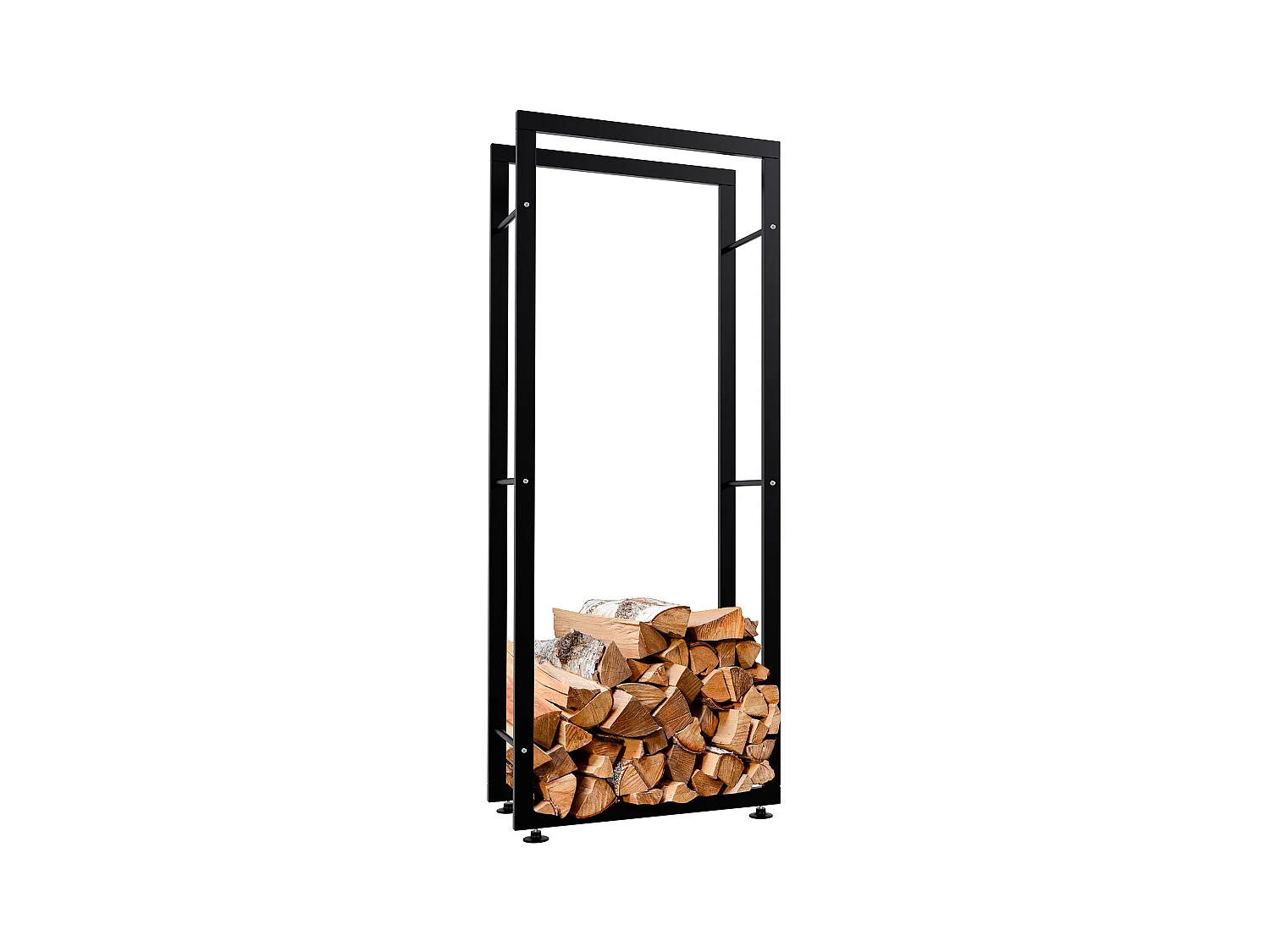 Range-bûches étagère support bois métal marron 60 x 25 x 150 cm 10_0003556