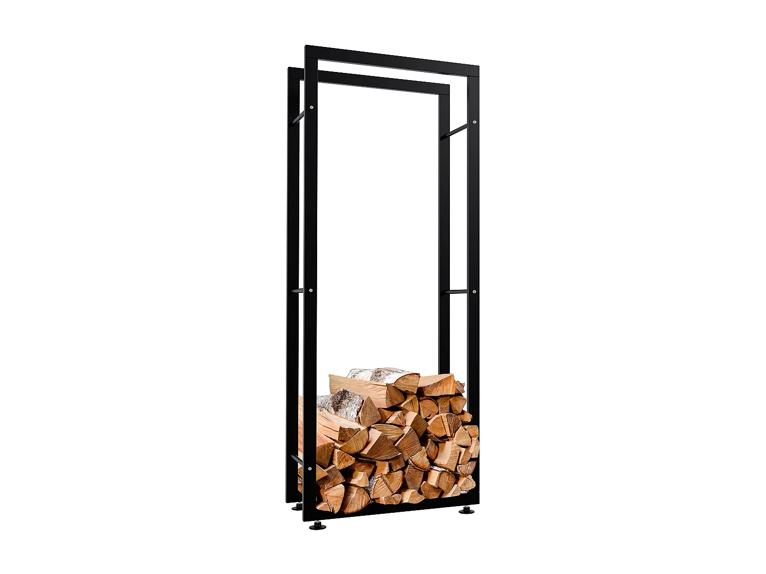 Range-bûches étagère support bois métal marron 60 x 25 x 150 cm 10_0003556