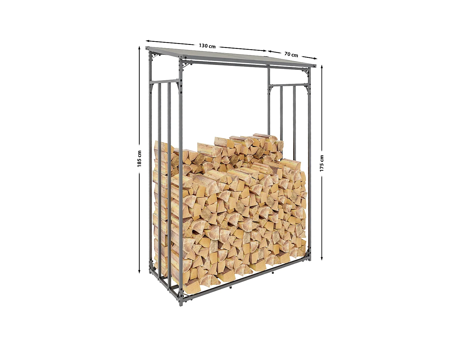 Range-bûches étagère support bois marron 130 x 70 x 185 cm 10_0003587