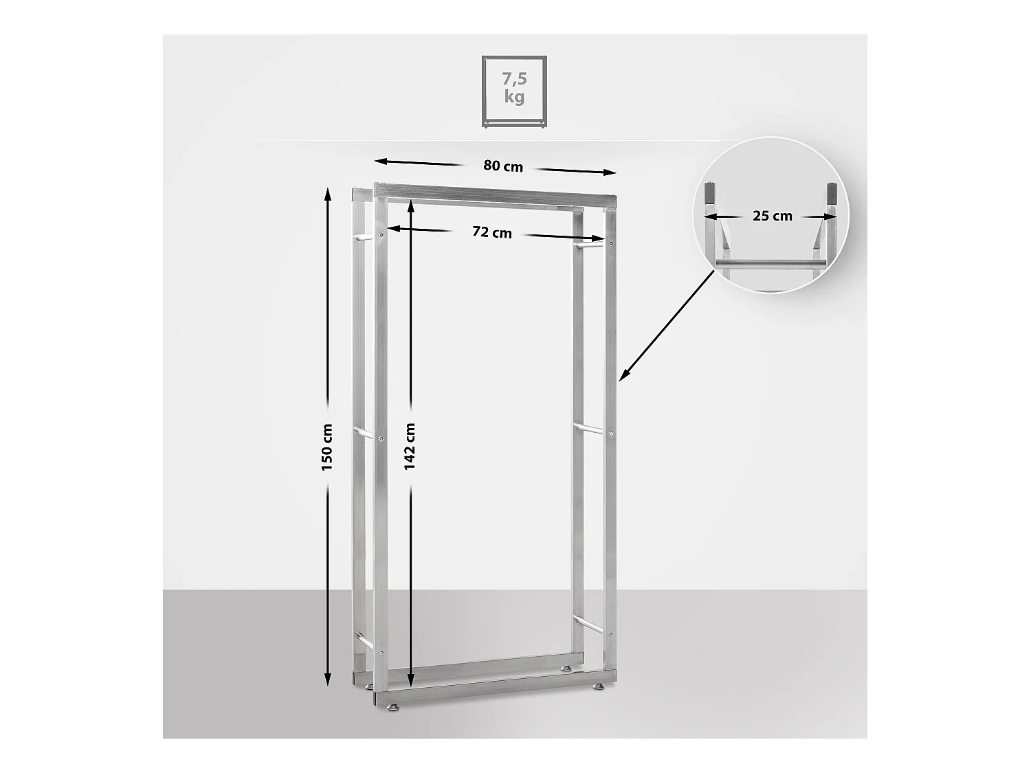 Range-bûches étagère support bois argenté 150 x 25 x 80 cm 10_0003561