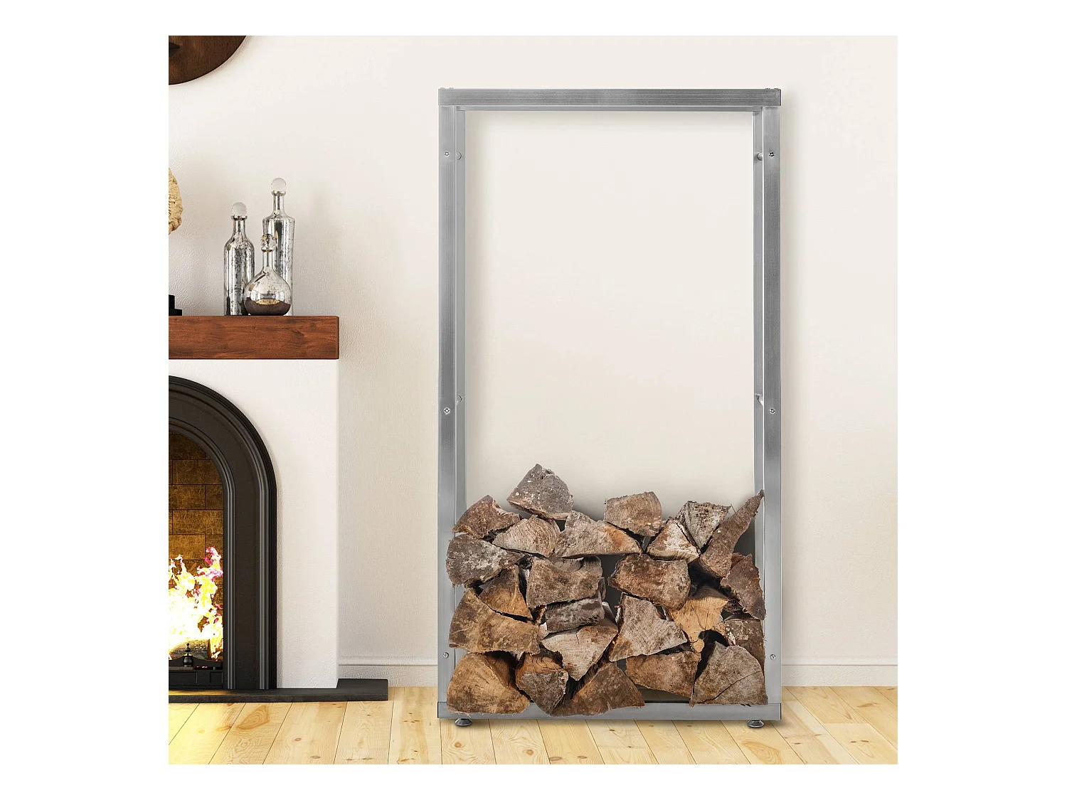 Range-bûches étagère support bois argenté 150 x 25 x 80 cm 10_0003561