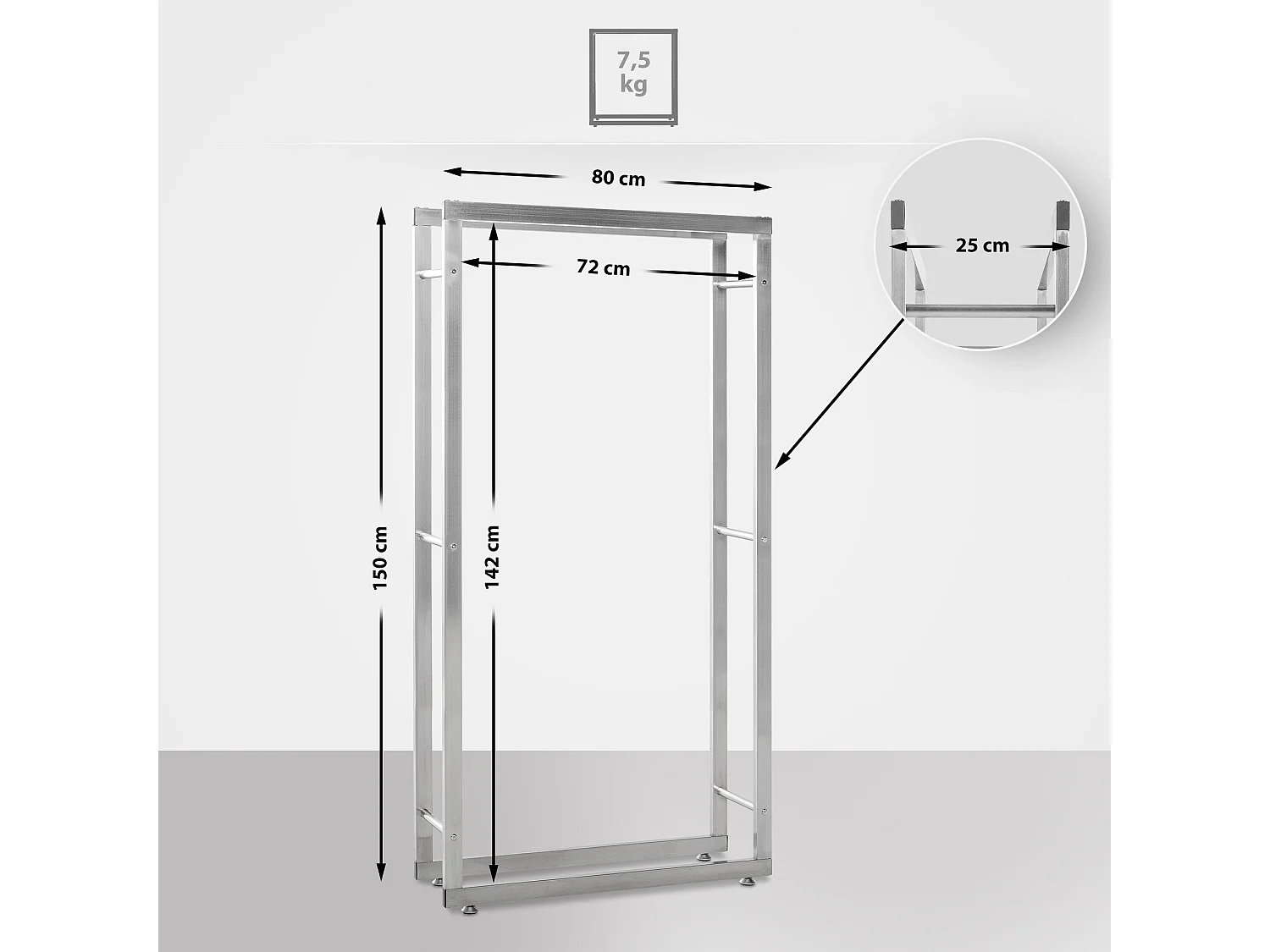 Range-bûches étagère support bois argenté 150 x 25 x 80 cm 10_0003561