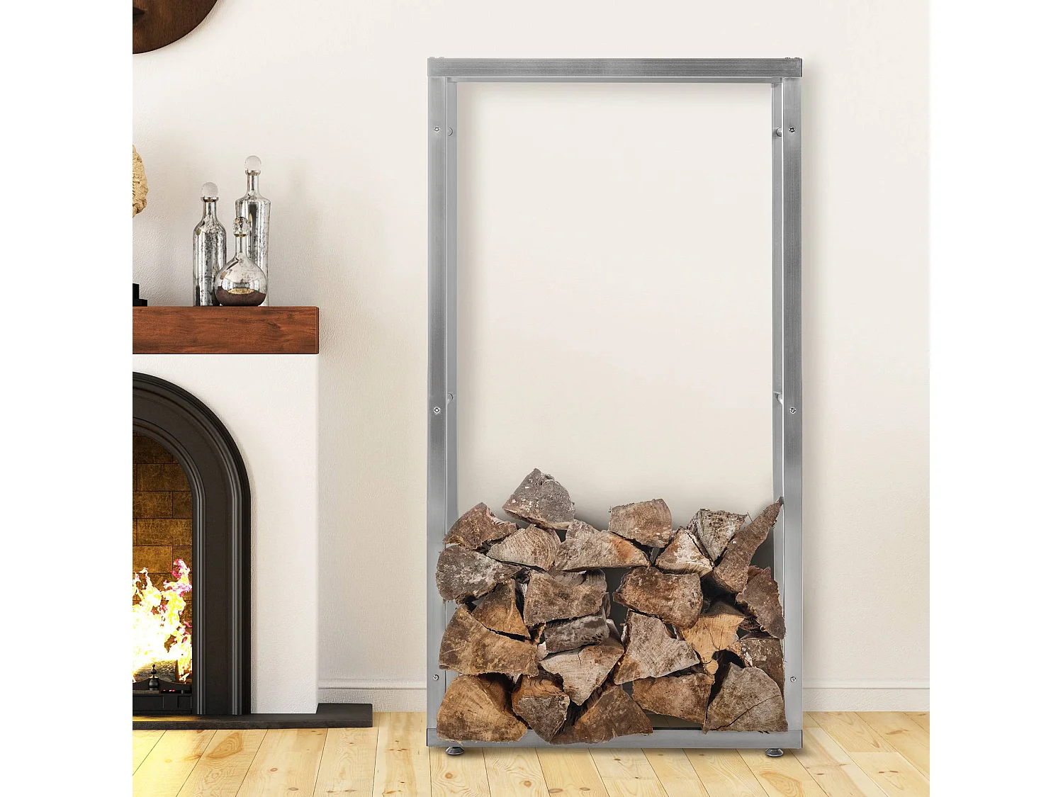 Range-bûches étagère support bois argenté 150 x 25 x 80 cm 10_0003561