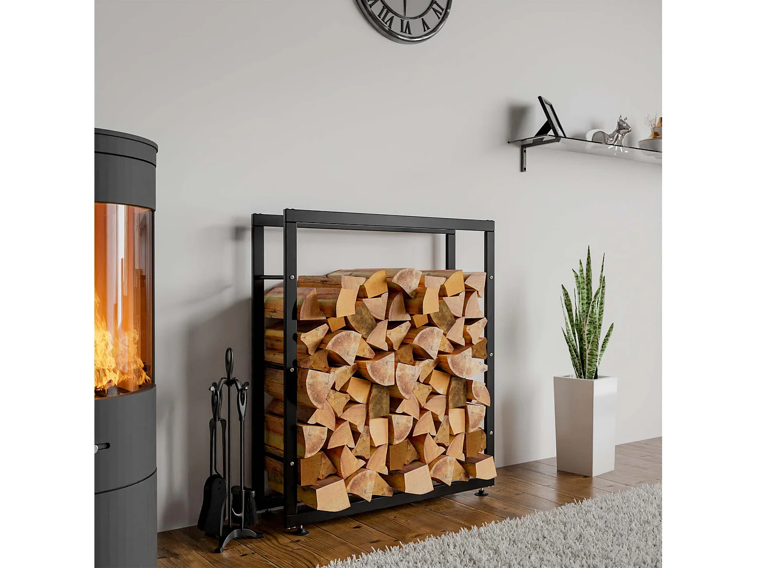 Range-bûches étagère support bois métal marron 80 x 25 x 100 cm 10_0003558