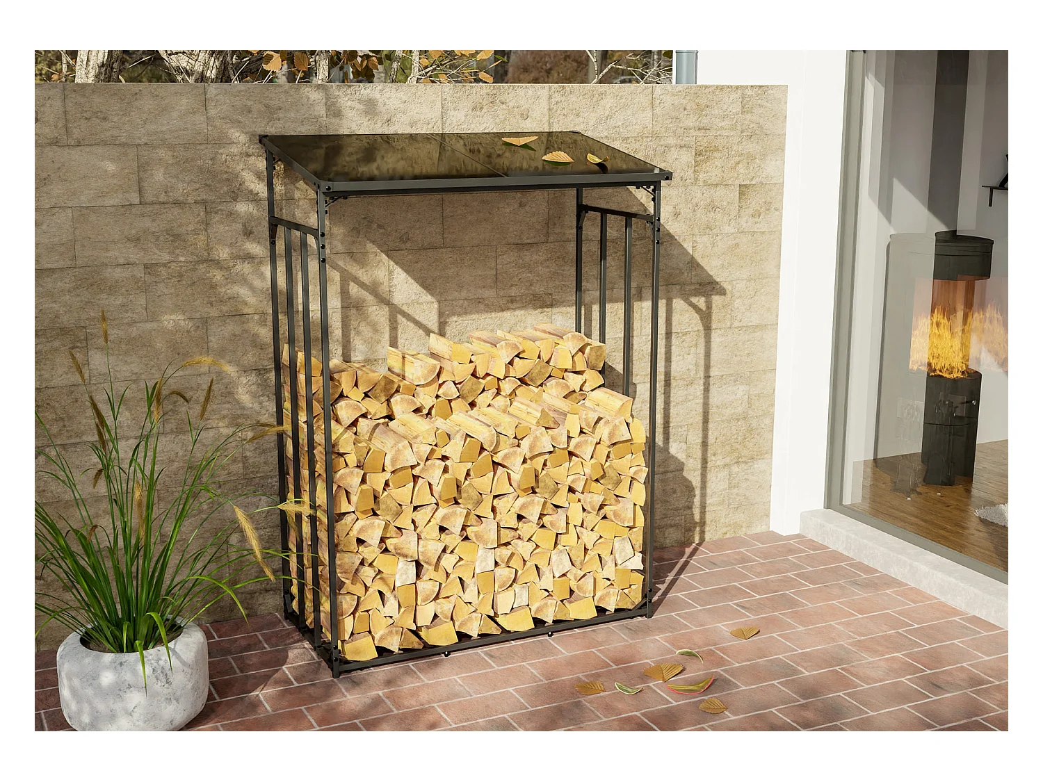 Range-bûches étagère support bois bois marron 130 x 70 x 185 cm 10_0003582