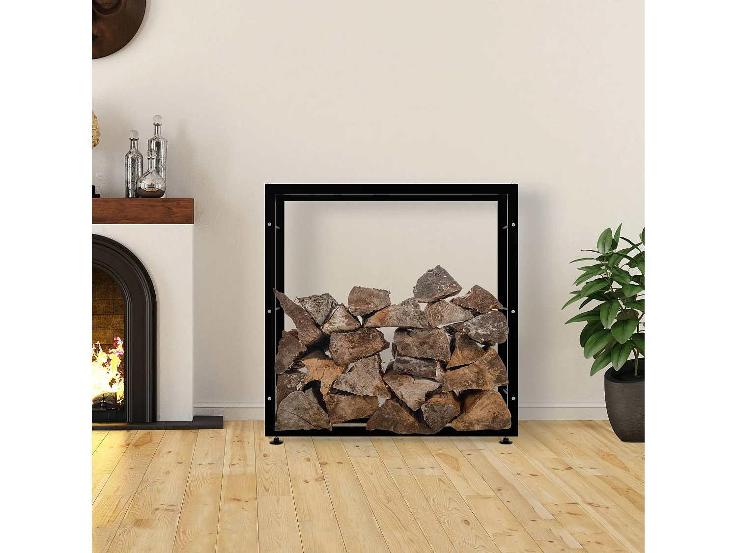 Range-bûches étagère support bois métal marron 100 x 25 x 100 cm 10_0003545