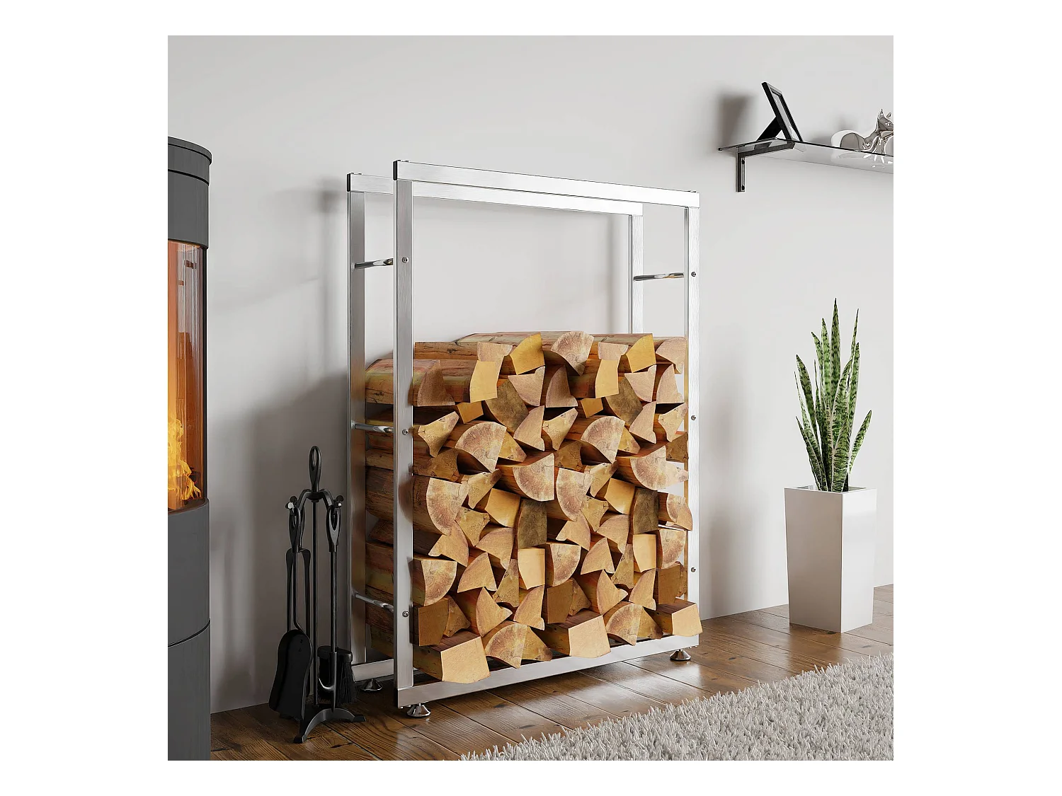 Range-bûches étagère support bois argenté 125 x 25 x 100 cm 10_0003547