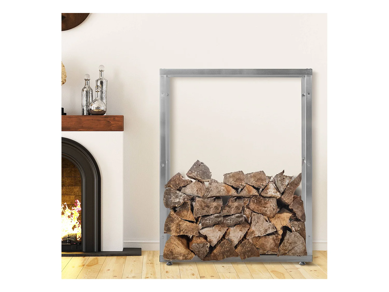 Range-bûches étagère support bois argenté 125 x 25 x 100 cm 10_0003547