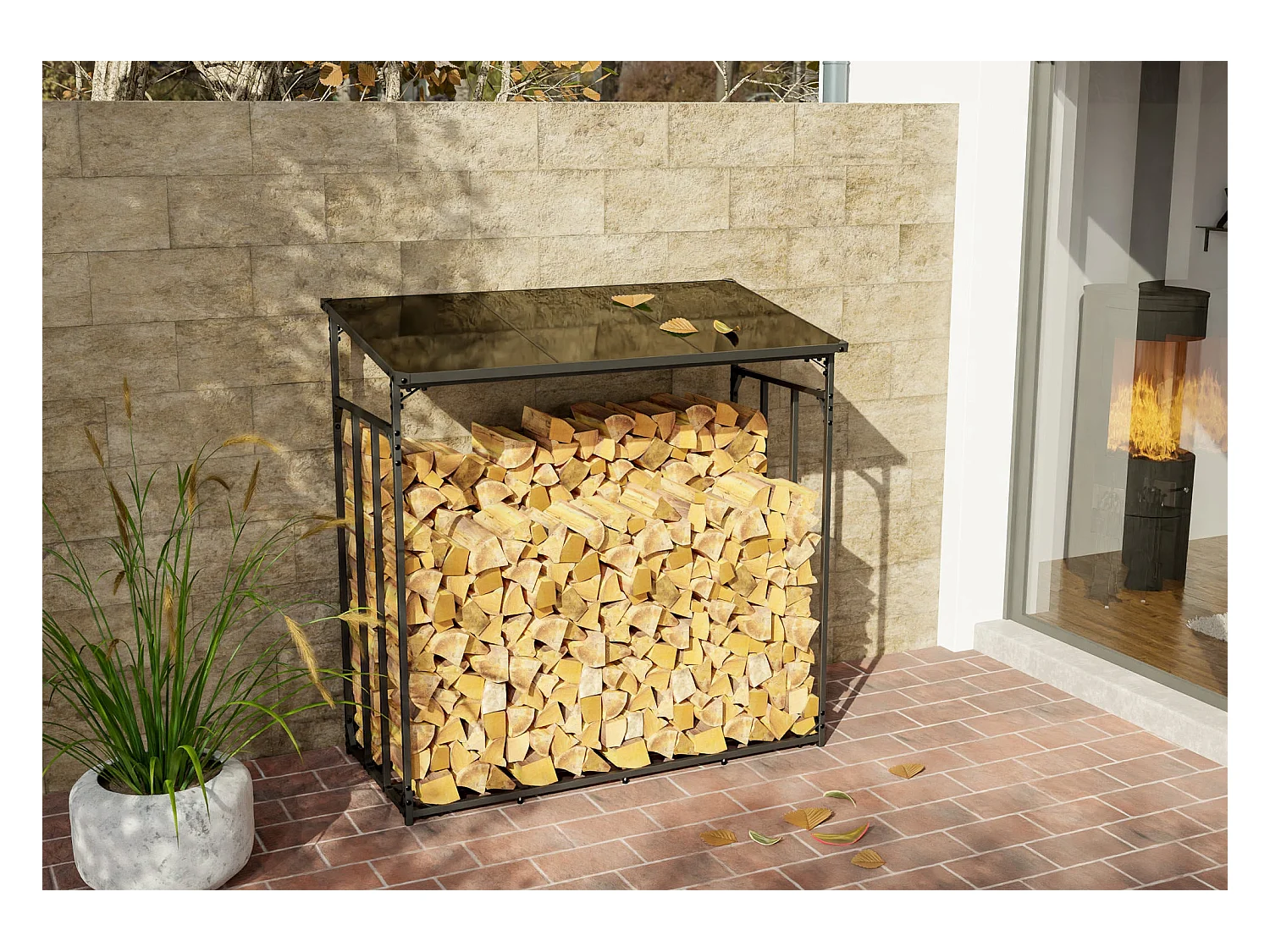 Range-bûches étagère support bois bois marron 143 x 70 x 145 cm 10_0003584